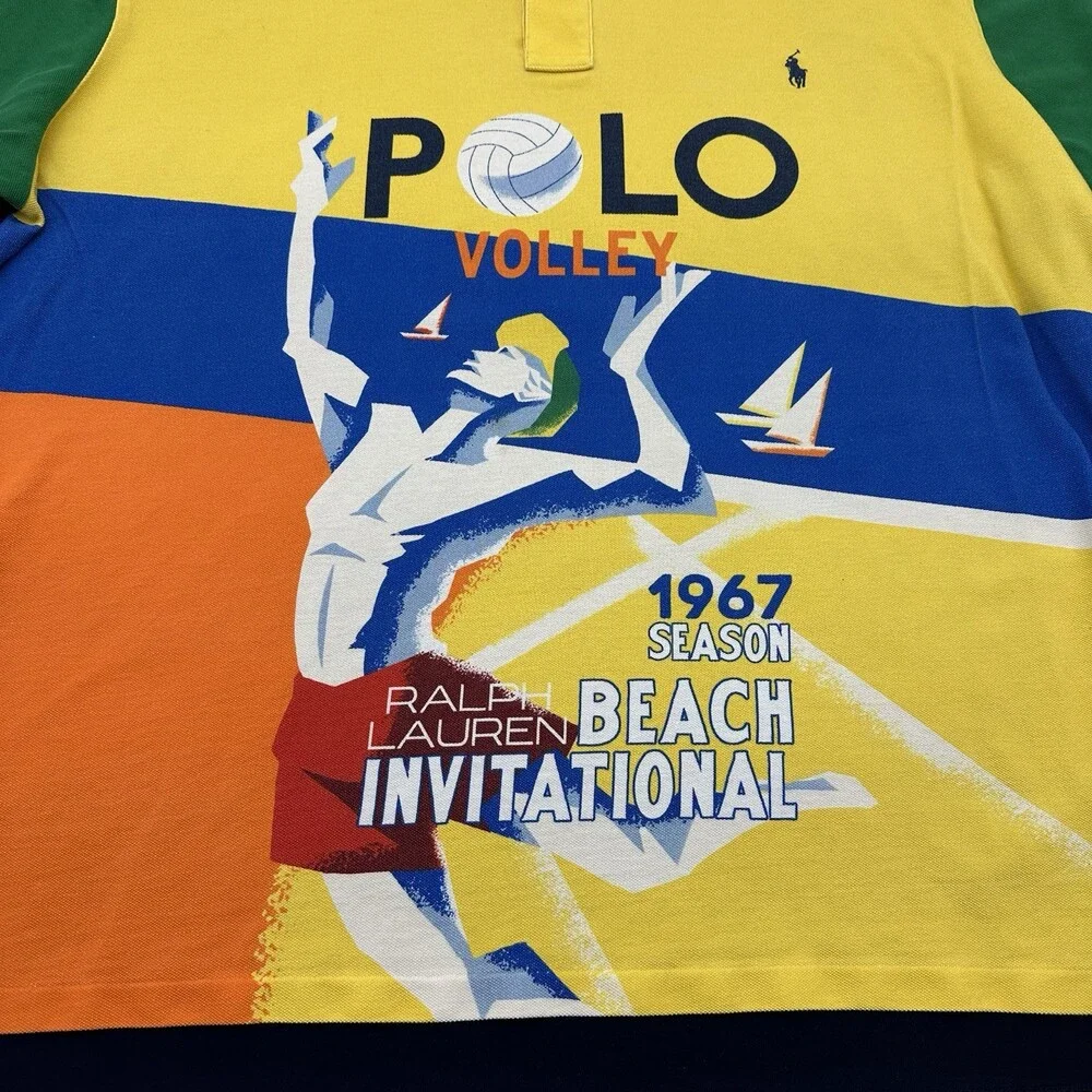 Polo Ralph Lauren Men's Size 4XB Colorblock Beach Volley 1967 Graphic Polo Shirt